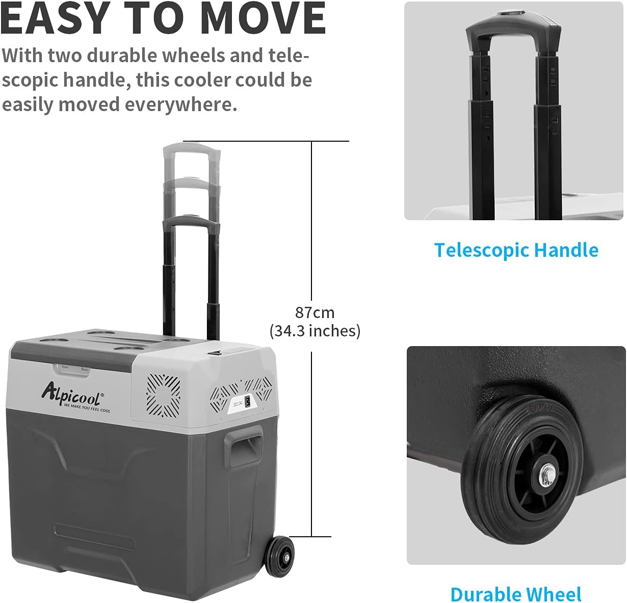 Pharmics Electro Alpicool CF55 55L Portable 12V Mini Fridge Freezer, -20°C to 20°C, for Car, Camping, Truck, Boat, AC/DC, with USB Port