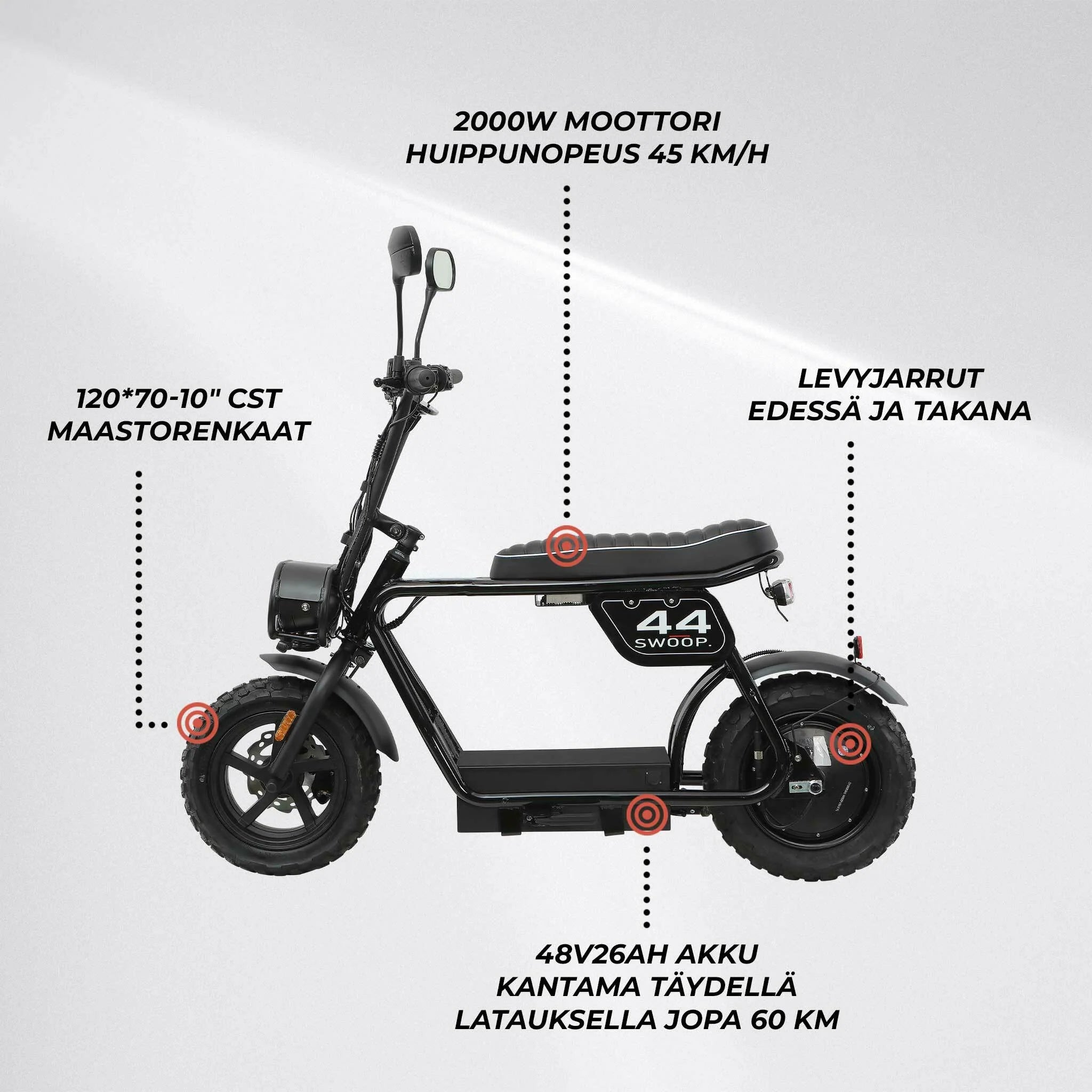 Pharmics Electro – Swoop Electric Moped Turbo 2000W, Black, 48V Lithium Battery, 45 km/h, Off-Road Ready