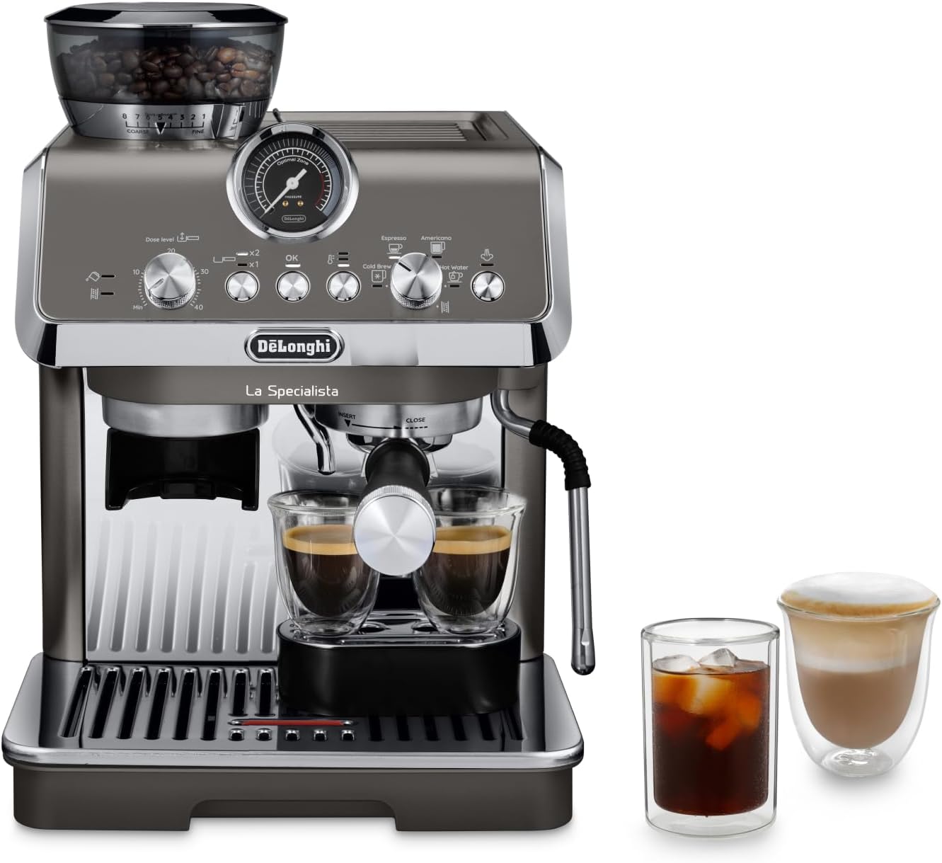 Pharmics Electro – De'Longhi La Specialista Arte EC9155.MB Espresso Machine, Integrated Grinder, 8 Grind Settings, 15 Bar, 3 Temperatures, Milk Frother, 1300W, 1.5L Tank, Stainless Steel/Black, Barista Kit Included