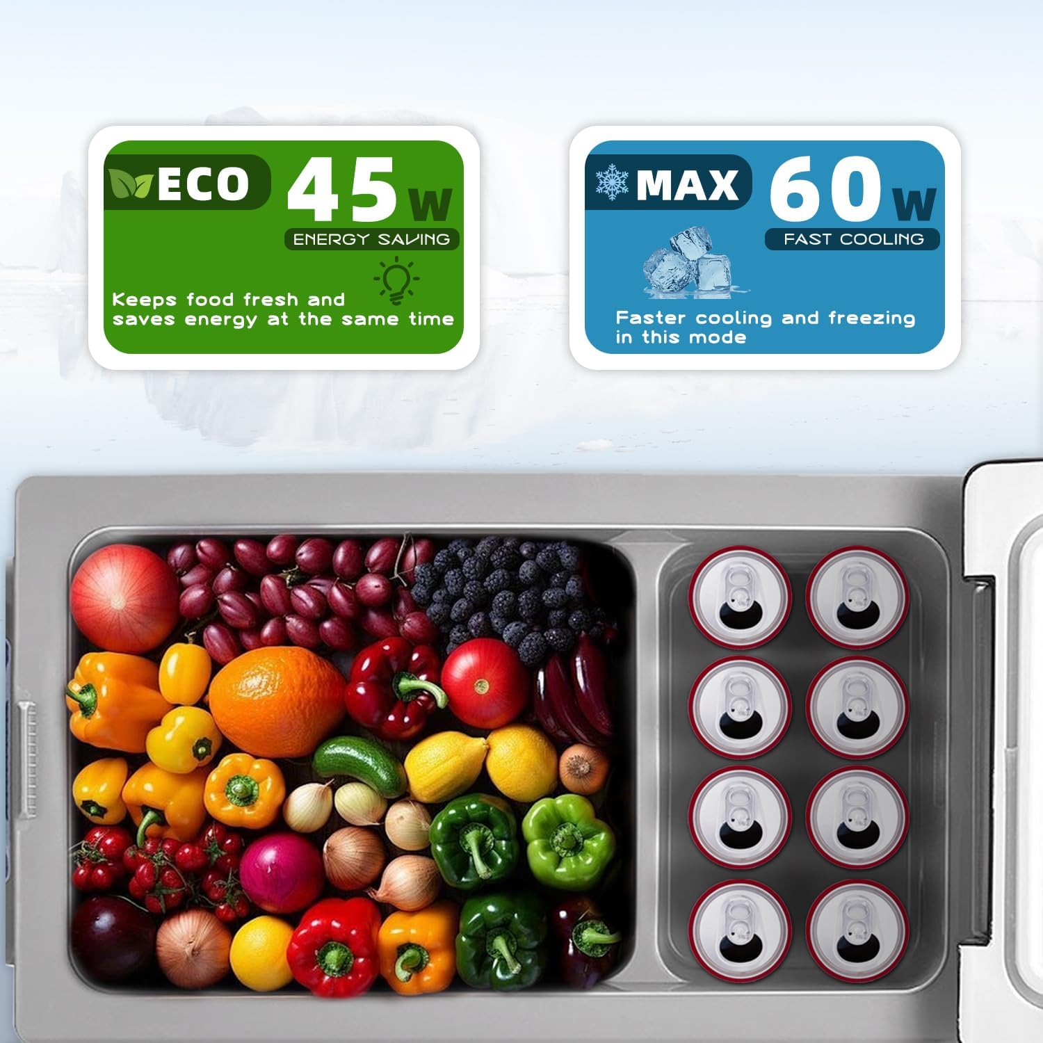 Pharmics Electro Alpicool CF55 55L Portable 12V Mini Fridge Freezer, -20°C to 20°C, for Car, Camping, Truck, Boat, AC/DC, with USB Port