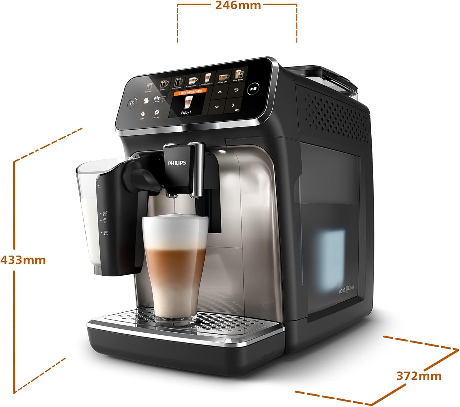 Pharmics Electro – Philips Series 5400 Fully Automatic Coffee Machine with LatteGo, 12 Coffee Specialties, Intuitive Display, 4 User Profiles, Chrome (EP5447/90)