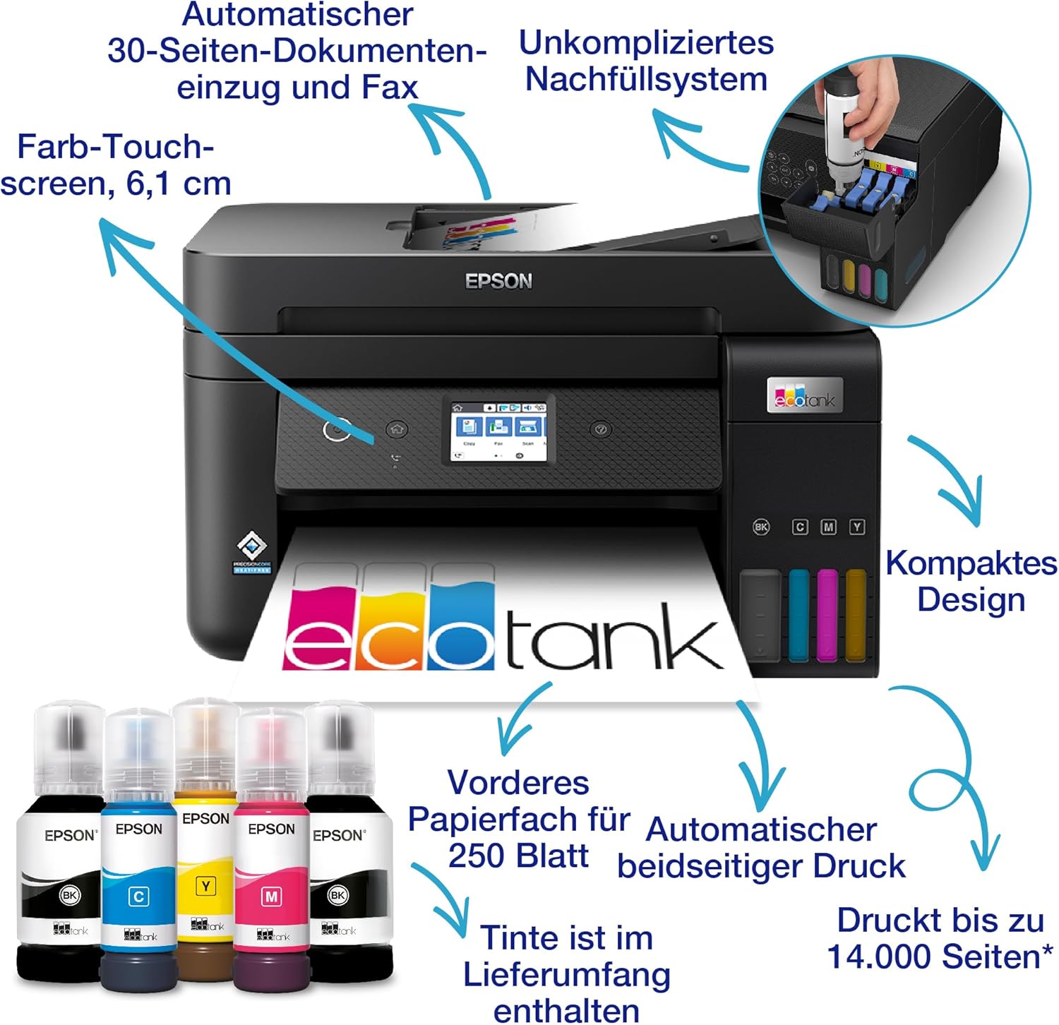 Pharmics Electro – Epson EcoTank ET-4800 A4 Multifunction Wi-Fi Ink Tank Printer, Includes Up to 3 Years of Ink