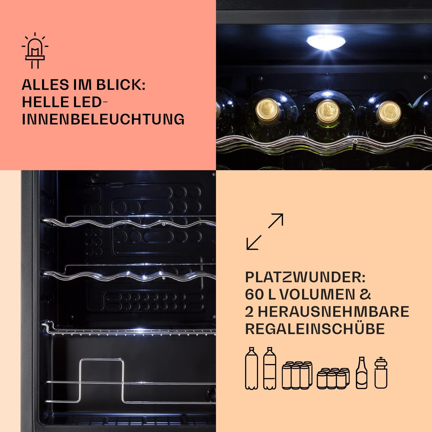 Pharmics Electro – Klarstein Mini Fridge with Glass Door, 80L Beverage Cooler, Adjustable Shelves, Quiet Compact Indoor/Outdoor Refrigerator