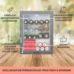 Pharmics Electro – Klarstein Mini Fridge with Glass Door, 80L Beverage Cooler, Adjustable Shelves, Quiet Compact Indoor/Outdoor Refrigerator