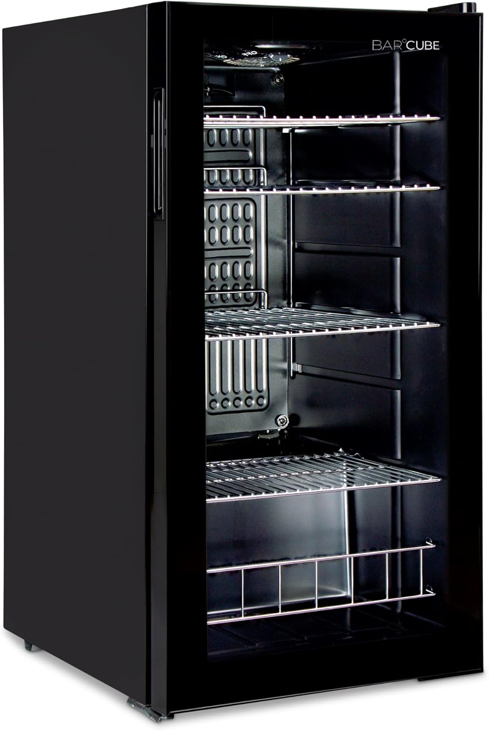 Pharmics Electro °CUBES 90L Beverage Refrigerator with Glass Door, Compact Drinks Fridge with 4 Adjustable Shelves, Black