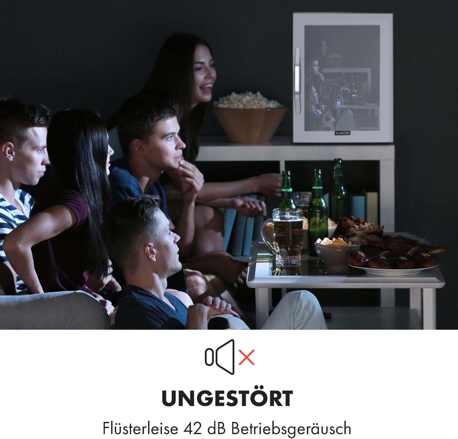 Pharmics Electro – Klarstein Mini Fridge with Glass Door, 80L Beverage Cooler, Adjustable Shelves, Quiet Compact Indoor/Outdoor Refrigerator