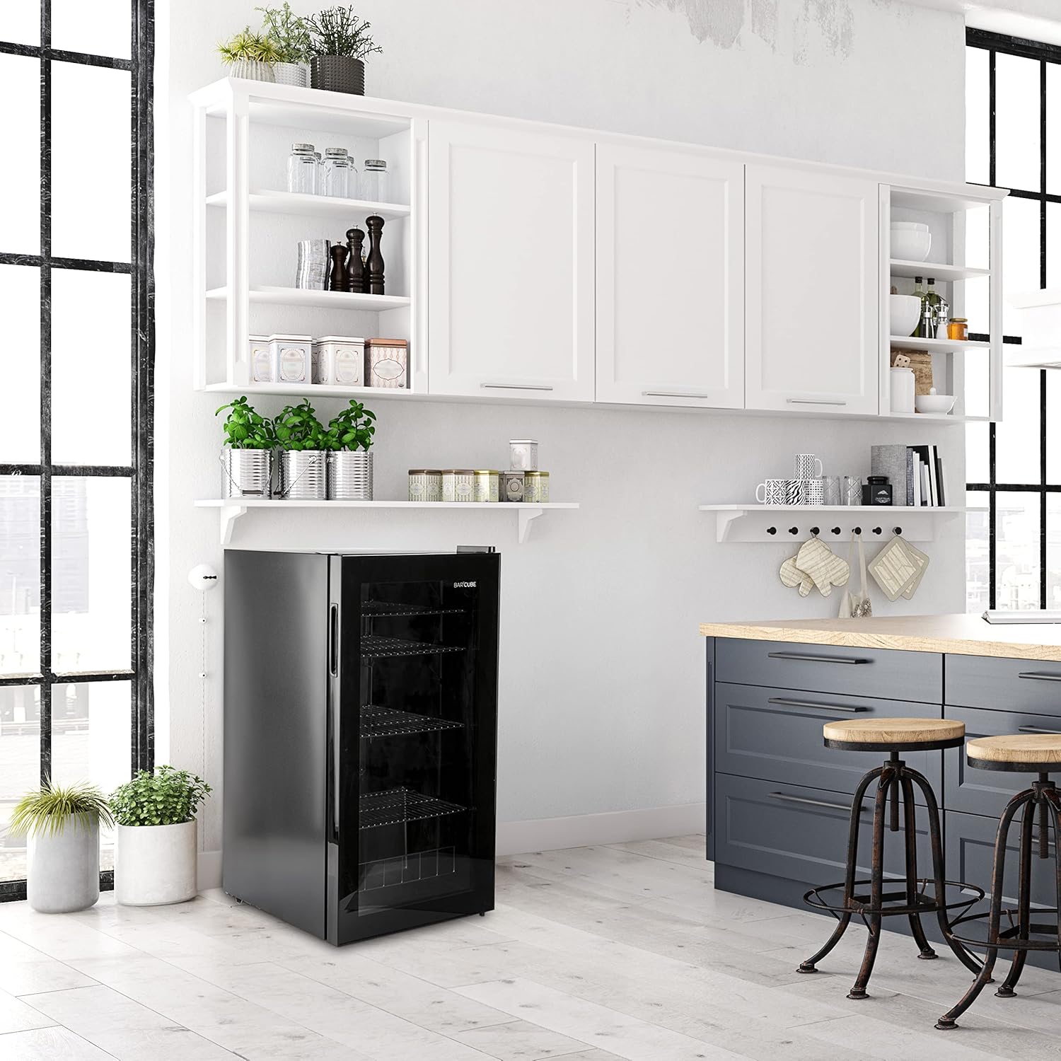 Pharmics Electro °CUBES 90L Beverage Refrigerator with Glass Door, Compact Drinks Fridge with 4 Adjustable Shelves, Black