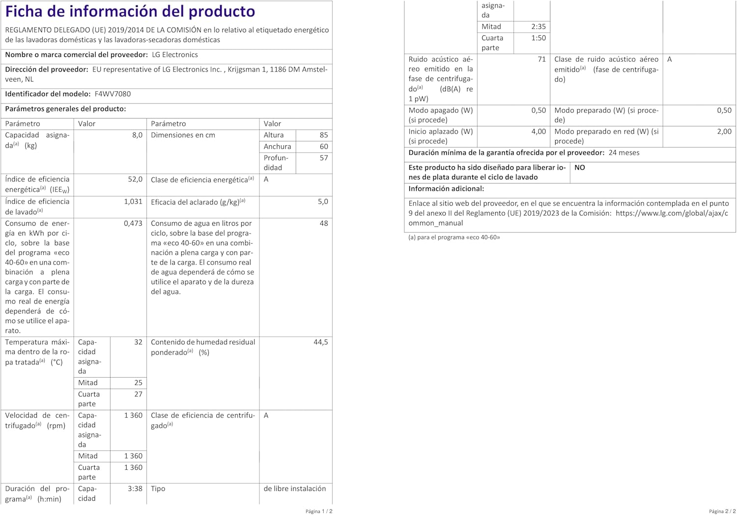 LG F4WV7080 Front Load Washer 8 kg 1400 RPM – Pharmics Electro
