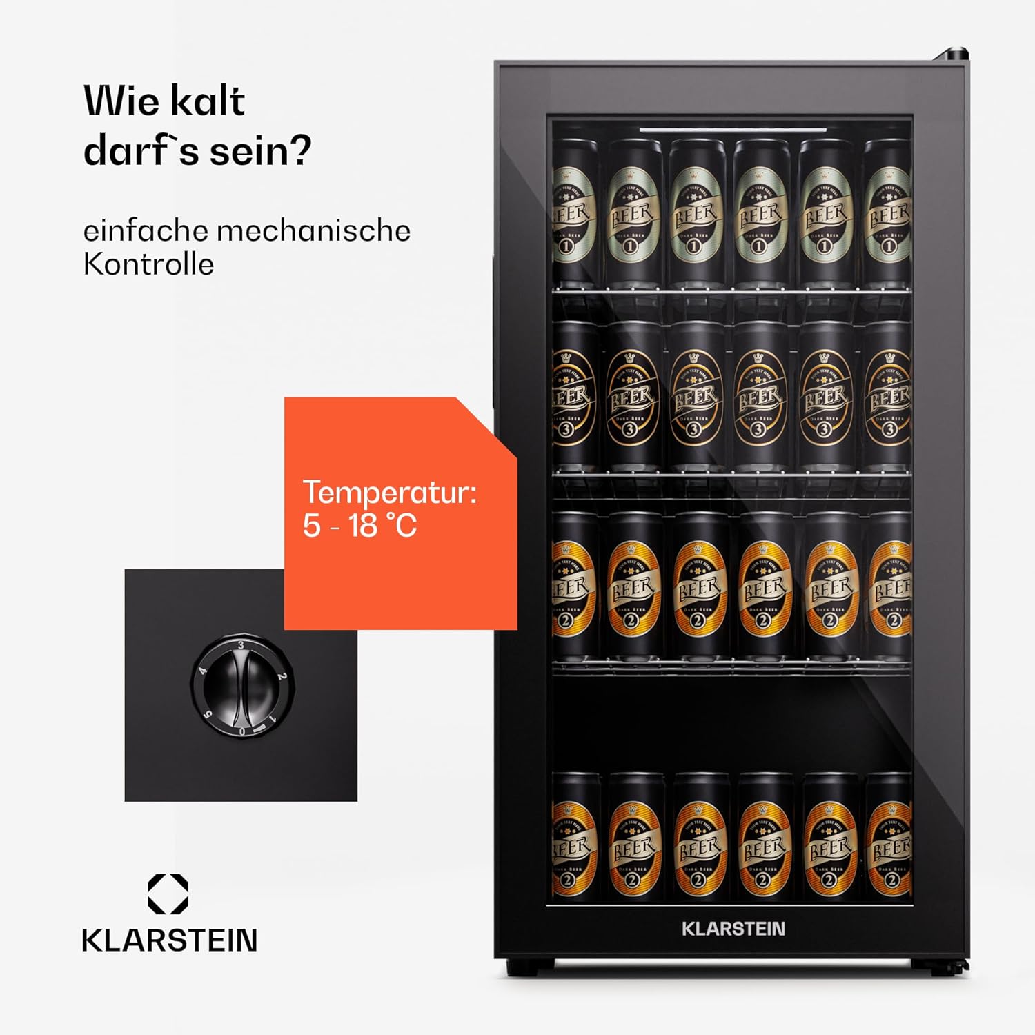 Pharmics Electro – Klarstein Mini Fridge with Glass Door, 80L Beverage Cooler, Adjustable Shelves, Quiet Compact Indoor/Outdoor Refrigerator