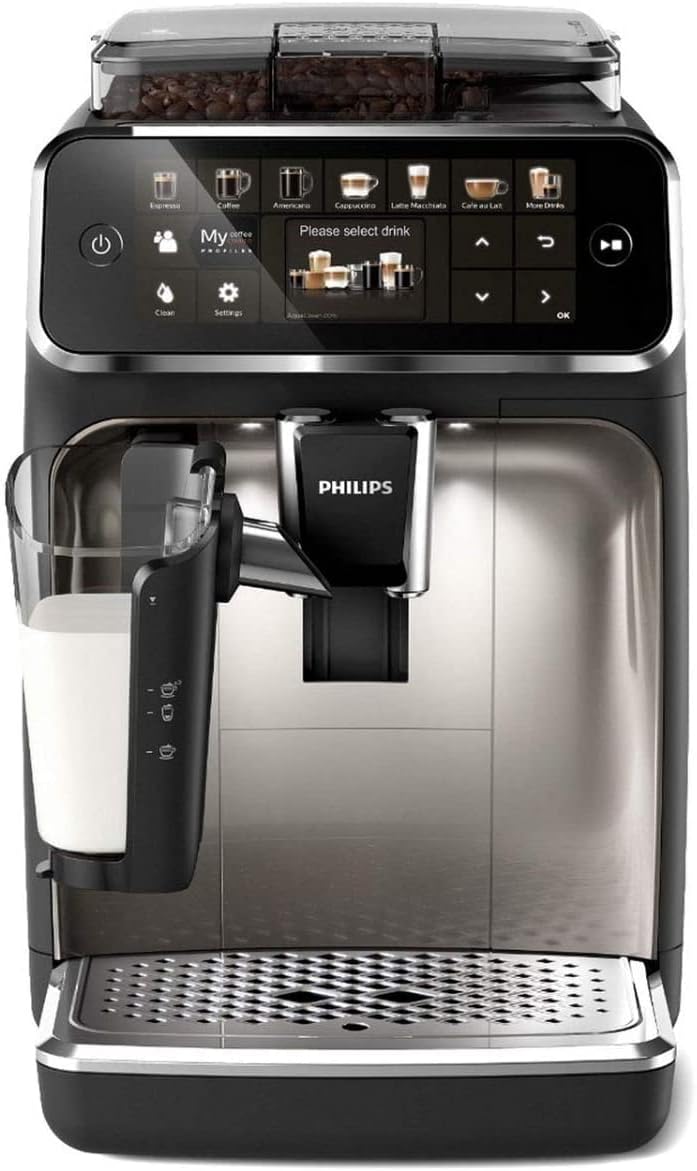 Pharmics Electro – Philips Series 5400 Fully Automatic Coffee Machine with LatteGo, 12 Coffee Specialties, Intuitive Display, 4 User Profiles, Chrome (EP5447/90)
