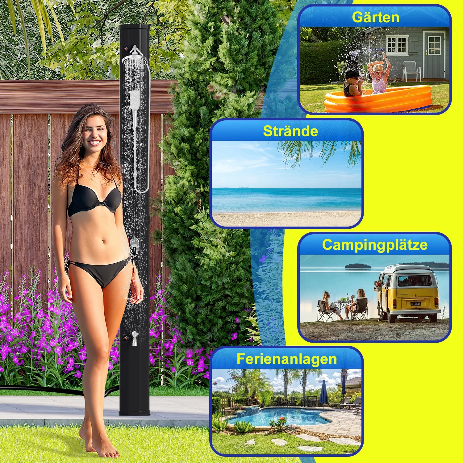 Pharmics Electro – Sonnewelt 60L Solar Shower, Outdoor Garden Shower with Handheld Shower & Protective Cover