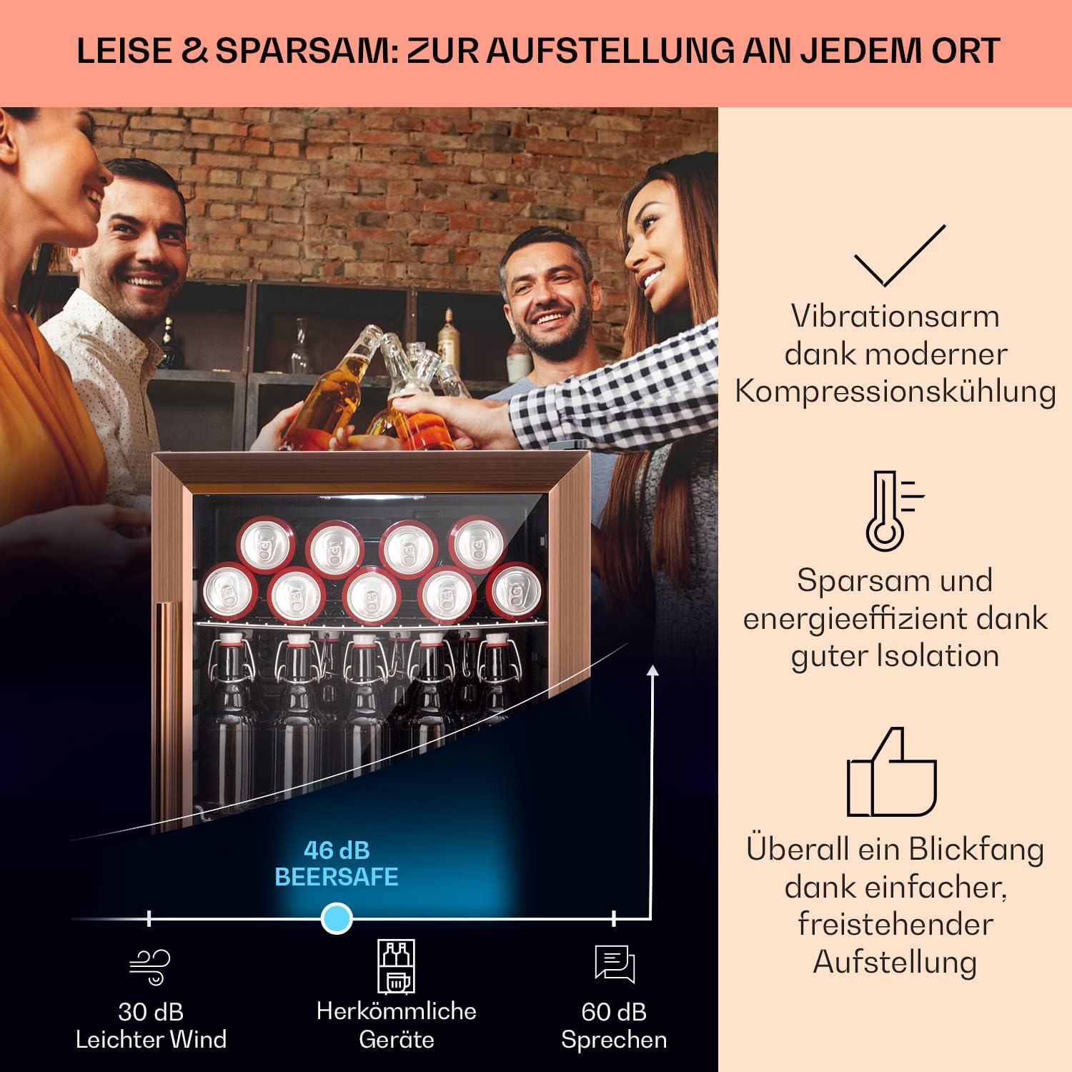 Pharmics Electro – Klarstein Mini Fridge with Glass Door, 80L Beverage Cooler, Adjustable Shelves, Quiet Compact Indoor/Outdoor Refrigerator