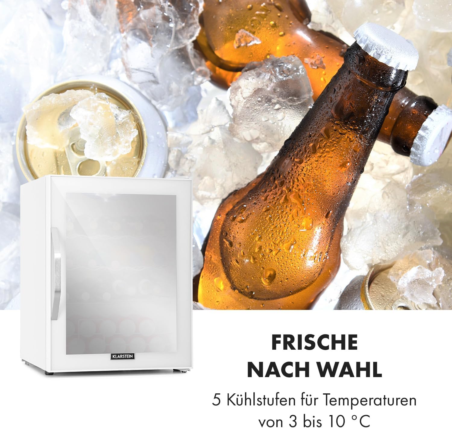 Pharmics Electro – Klarstein Mini Fridge with Glass Door, 80L Beverage Cooler, Adjustable Shelves, Quiet Compact Indoor/Outdoor Refrigerator