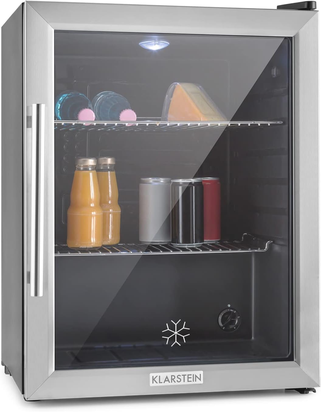 Pharmics Electro – Klarstein Mini Fridge with Glass Door, 80L Beverage Cooler, Adjustable Shelves, Quiet Compact Indoor/Outdoor Refrigerator