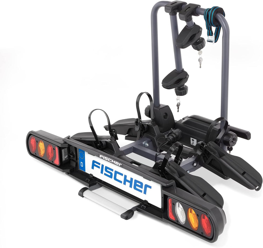 harmics Electro Fischer ProlineEvo 2 Hitch Bike Carrier for 2 Bikes, 60kg Capacity, E-Bike Compatible, Pre-Assembled, Lockable, Foldable