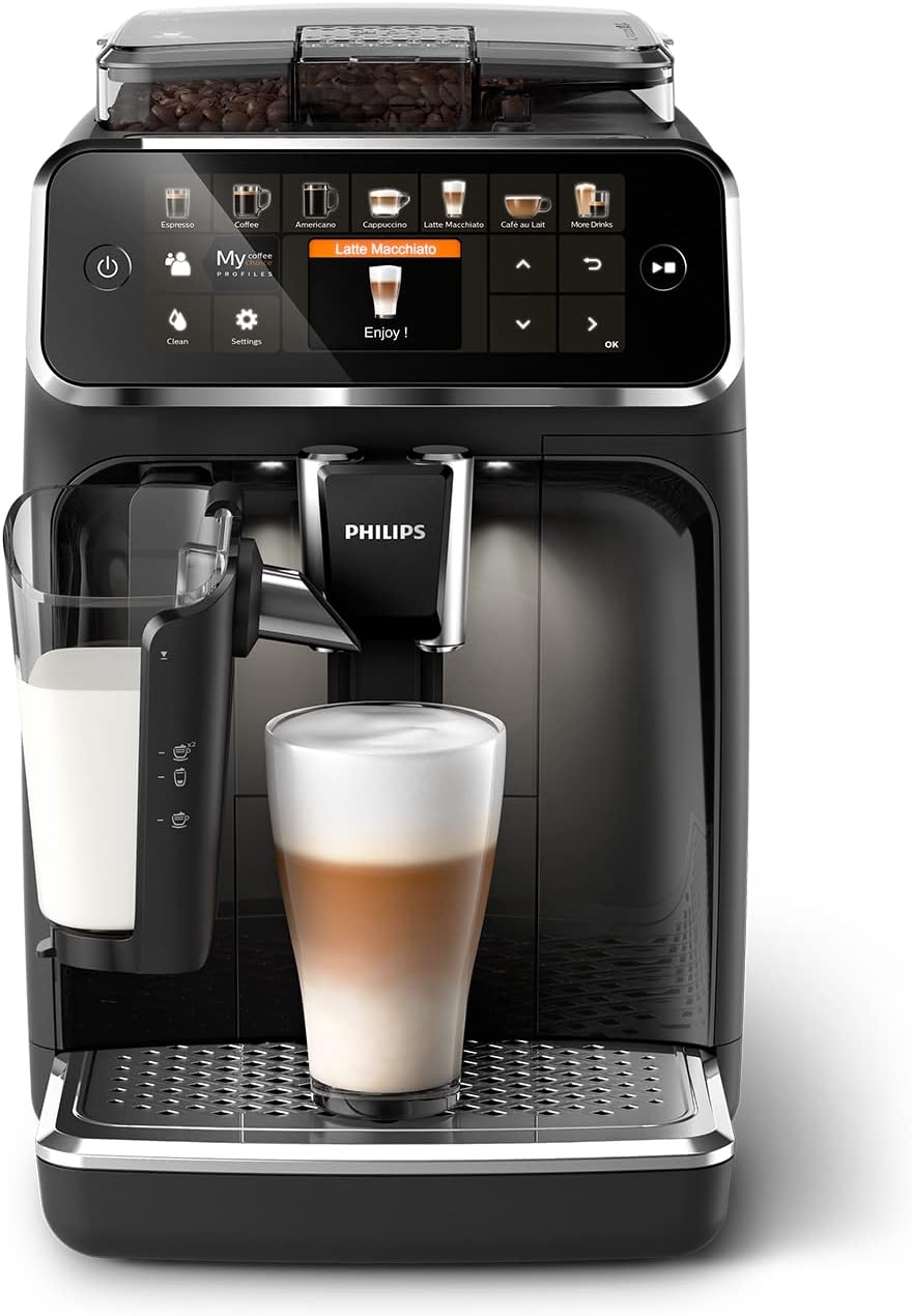 Pharmics Electro – Philips Series 5400 Fully Automatic Coffee Machine with LatteGo, 12 Coffee Specialties, Intuitive Display, 4 User Profiles, Chrome (EP5447/90)