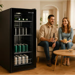 Pharmics Electro °CUBES 90L Beverage Refrigerator with Glass Door, Compact Drinks Fridge with 4 Adjustable Shelves, Black